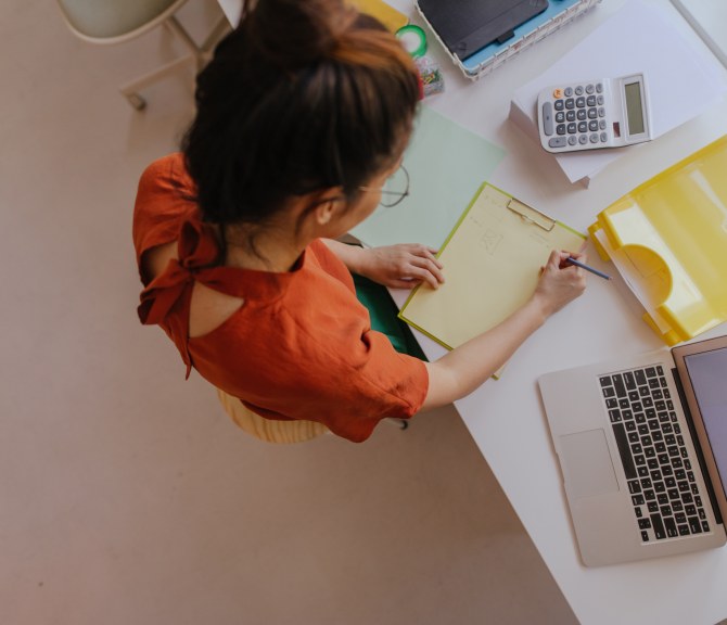 A person working at a desk