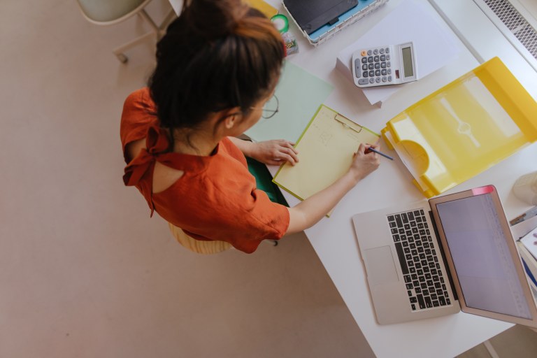 A person working at a desk